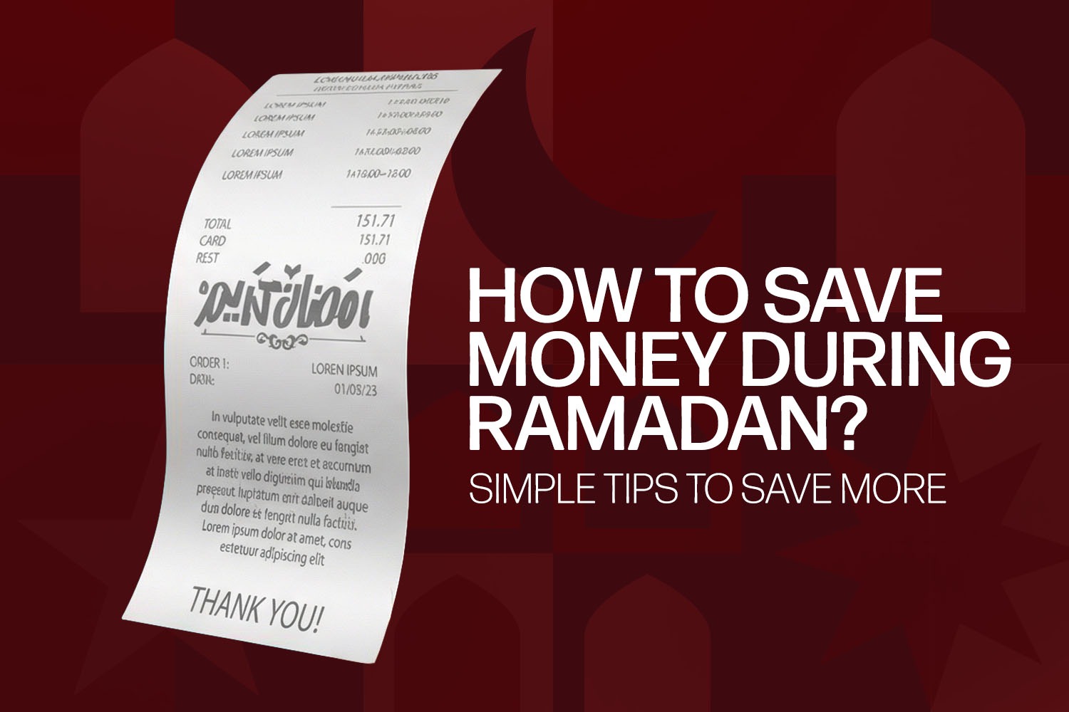 A receipt with text on visual besides it "How to save money during Ramadan" with money fellows the app that backed by the CBE and Banque Misr